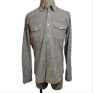 H&M LOGG Mens Check Button Front Shirt Black White Large
